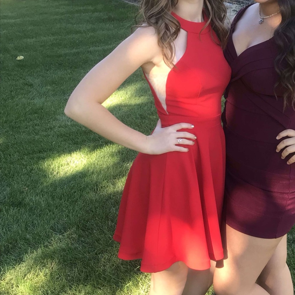 B Darlin Red Halter A-line Mini Dress